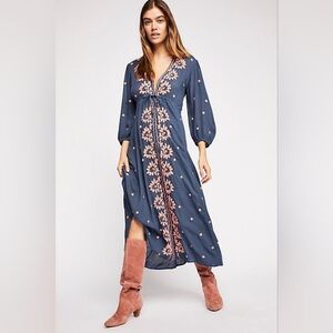 Free People Sz Small Navy Dress Maxi